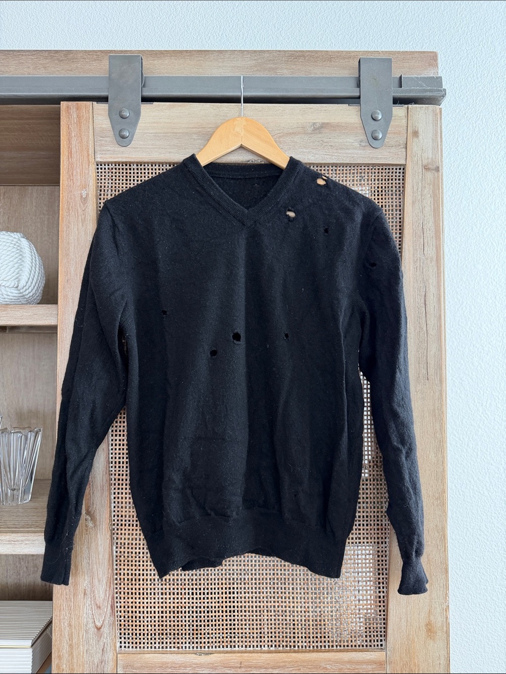 Burberry Black V-Neck Men's Sweater with Holes